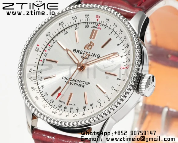 Breitling Navitimer 1 SS 35mm BLS 1:1 Best Edition White Dial on Red Leather Strap A2824 - Super Clone Watch | 1:1 Best Version