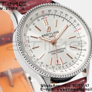 Breitling Navitimer 1 SS 35mm BLS 1:1 Best Edition White Dial on Red Leather Strap A2824 - Super Clone Watch | 1:1 Best Version