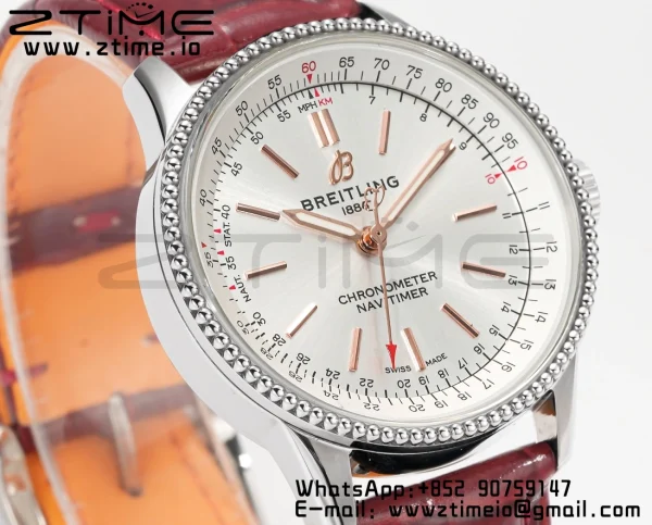 Breitling Navitimer 1 SS 35mm BLS 1:1 Best Edition White Dial on Red Leather Strap A2824 - Super Clone Watch | 1:1 Best Version