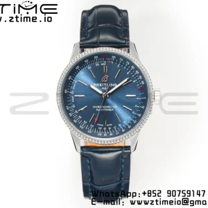 Breitling Navitimer 1 A17395161C1P2 SS 35mm BLS 1:1 Best Edition Silvery Dial on Blue Leather Strap A2824 - Super Clone Watch | 1:1 Best Version