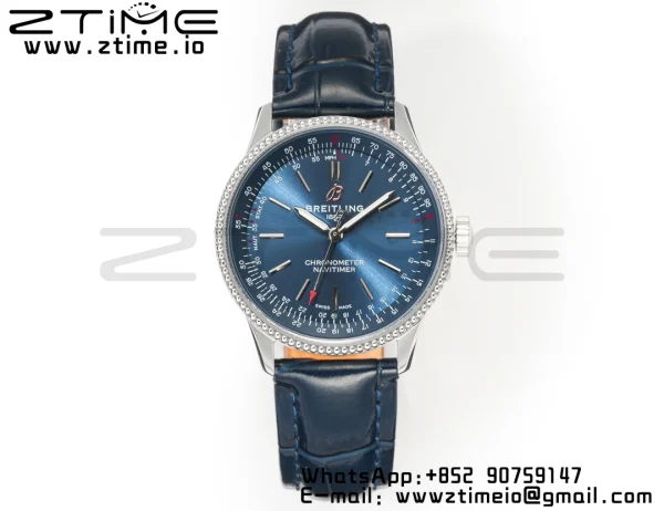 Breitling Navitimer 1 A17395161C1P2 SS 35mm BLS 1:1 Best Edition Quadrante argentato su cinturino in pelle blu A2824 - Orologio Super Clone | 1:1 Best Version