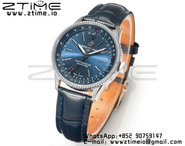 Breitling Navitimer 1 A17395161C1P2 SS 35mm BLS 1:1 Best Edition Quadrante argentato su cinturino in pelle blu A2824 - Orologio Super Clone | 1:1 Best Version