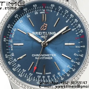Breitling Navitimer 1 A17395161C1P2 SS 35mm BLS 1:1 Best Edition Quadrante argentato su cinturino in pelle blu A2824 - Orologio Super Clone | 1:1 Best Version