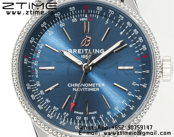 Breitling Navitimer 1 A17395161C1P2 SS 35mm BLS 1:1 Best Edition Quadrante argentato su cinturino in pelle blu A2824 - Orologio Super Clone | 1:1 Best Version