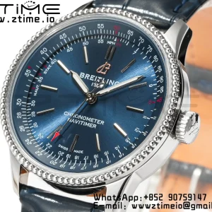 Breitling Navitimer 1 A17395161C1P2 SS 35mm BLS 1:1 Best Edition Quadrante argentato su cinturino in pelle blu A2824 - Orologio Super Clone | 1:1 Best Version