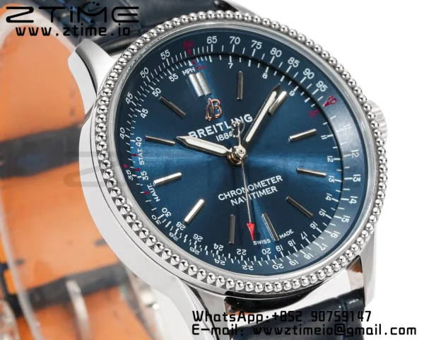 Breitling Navitimer 1 A17395161C1P2 SS 35mm BLS 1:1 Best Edition Quadrante argentato su cinturino in pelle blu A2824 - Orologio Super Clone | 1:1 Best Version