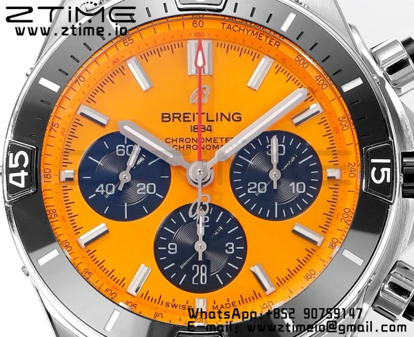 Breitling Chronomat B01 AB01364A1I1S1 44mm SS BLS 1:1 Best Edition  Yellow Dial on Black Rubber Strap A7750 - Super Clone Watch | 1:1 Best Version
