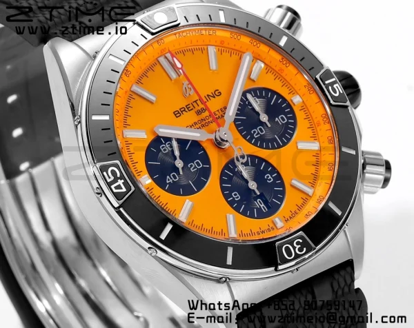 Breitling Chronomat B01 AB01364A1I1S1 44mm SS BLS 1:1 Best Edition  Yellow Dial on Black Rubber Strap A7750 - Super Clone Watch | 1:1 Best Version