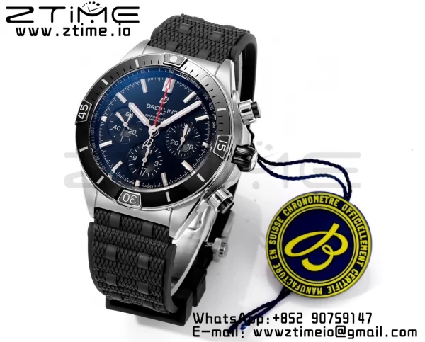 Breitling Chronomat B01 AB0136251B2S1 44mm SS BLS 1:1 Best Edition  Blac Dial on Black Rubber Strap A7750 - Super Clone Watch | 1:1 Best Version