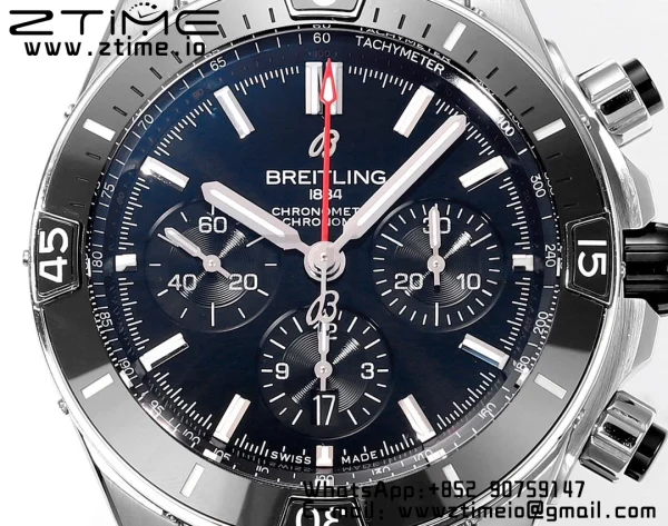 Breitling Chronomat B01 AB0136251B2S1 44mm SS BLS 1:1 Best Edition  Blac Dial on Black Rubber Strap A7750 - Super Clone Watch | 1:1 Best Version