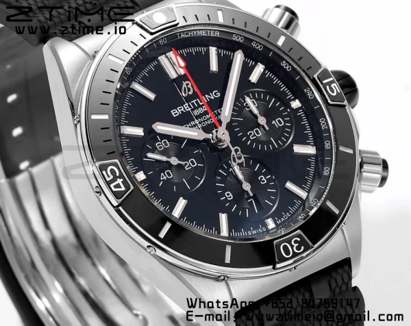 Breitling Chronomat B01 AB0136251B2S1 44mm SS BLS 1:1 Best Edition  Blac Dial on Black Rubber Strap A7750 - Super Clone Watch | 1:1 Best Version