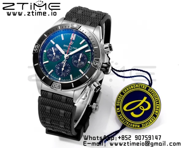 Breitling Chronomat B01 AB0136251L1S1 44mm SS BLS 1:1 Best Edition  Green Dial on Black Rubber Strap A7750 - Super Clone Watch | 1:1 Best Version