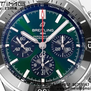 Breitling Chronomat B01 AB0136251L1S1 44mm SS BLS 1:1 Best Edition  Green Dial on Black Rubber Strap A7750 - Super Clone Watch | 1:1 Best Version