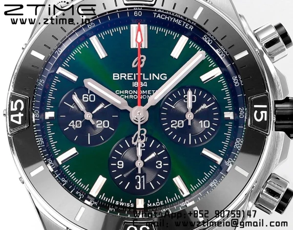 Breitling Chronomat B01 AB0136251L1S1 44mm SS BLS 1:1 Best Edition  Green Dial on Black Rubber Strap A7750 - Super Clone Watch | 1:1 Best Version