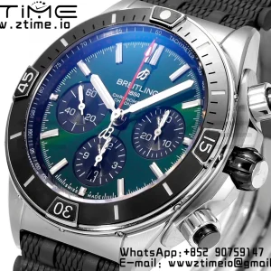 Breitling Chronomat B01 AB0136251L1S1 44mm SS BLS 1:1 Best Edition  Green Dial on Black Rubber Strap A7750 - Super Clone Watch | 1:1 Best Version