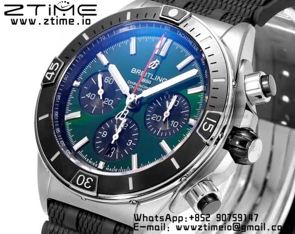 Breitling Chronomat B01 AB0136251L1S1 44mm SS BLS 1:1 Best Edition  Green Dial on Black Rubber Strap A7750 - Super Clone Watch | 1:1 Best Version