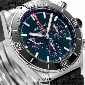 Breitling Chronomat B01 AB0136251L1S1 44mm SS BLS 1:1 Best Edition  Green Dial on Black Rubber Strap A7750 - Super Clone Watch | 1:1 Best Version