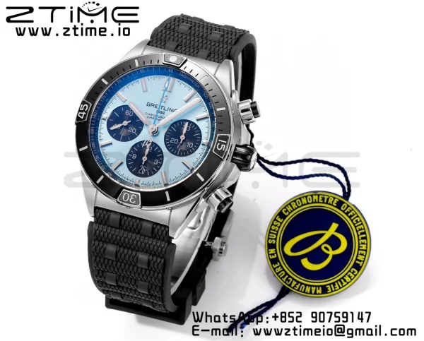 Breitling Chronomat B01 PB0136251C1S1  44mm SS BLS 1:1 Best Edition Ice Blue Dial on Black Rubber Strap A7750 - Super Clone Watch | 1:1 Best Version