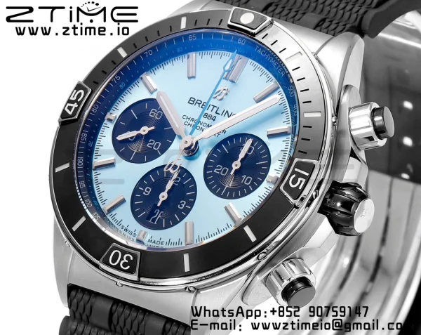 Breitling Chronomat B01 PB0136251C1S1  44mm SS BLS 1:1 Best Edition Ice Blue Dial on Black Rubber Strap A7750 - Super Clone Watch | 1:1 Best Version