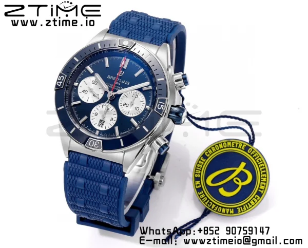 Breitling Chronomat B01 AB0136161C1S1 44mm SS BLS 1:1 Best Edition Blue Dial on Black Rubber Strap A7750 - Super Clone Watch | 1:1 Best Version