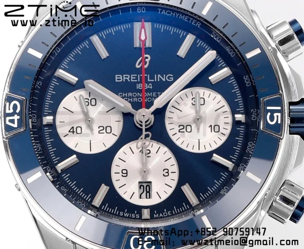Breitling Chronomat B01 AB0136161C1S1 44mm SS BLS 1:1 Best Edition Blue Dial on Black Rubber Strap A7750 - Super Clone Watch | 1:1 Best Version
