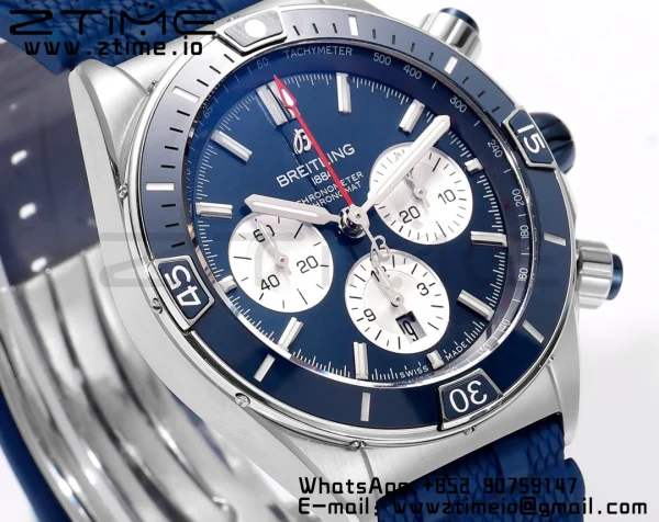 Breitling Chronomat B01 AB0136161C1S1 44mm SS BLS 1:1 Best Edition Blue Dial on Black Rubber Strap A7750 - Super Clone Watch | 1:1 Best Version