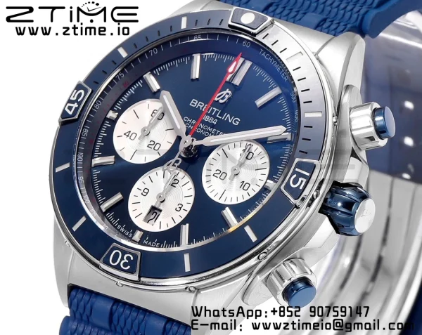 Breitling Chronomat B01 AB0136161C1S1 44mm SS BLS 1:1 Best Edition Blue Dial on Black Rubber Strap A7750 - Super Clone Watch | 1:1 Best Version