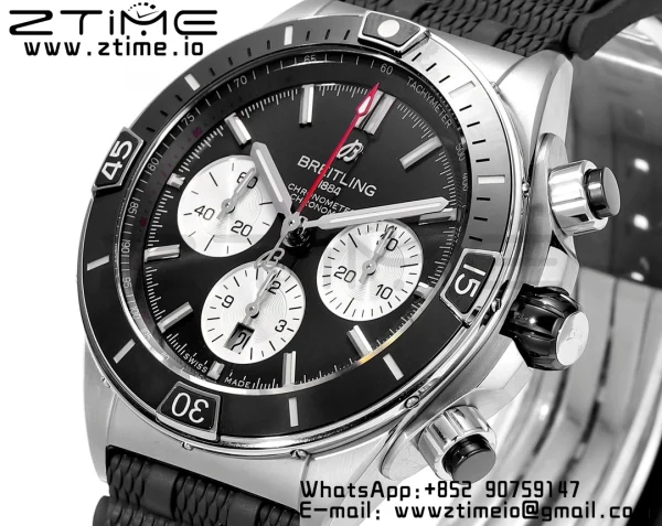 Breitling Chronomat B01 AB0136251B1S1 44mm SS BLS 1:1 Best Edition Black Dial on Black Rubber Strap A7750 - Super Clone Watch | 1:1 Best Version