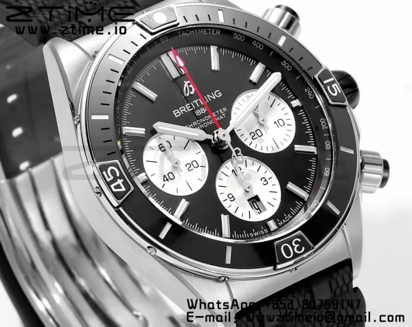 Breitling Chronomat B01 AB0136251B1S1 44mm SS BLS 1:1 Best Edition Black Dial on Black Rubber Strap A7750 - Super Clone Watch | 1:1 Best Version