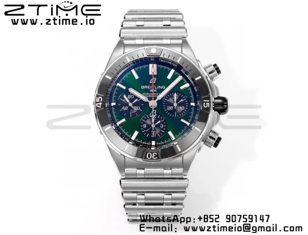 Breitling Chronomat B01 AB0136251L1S1 44mm SS BLS 1:1 Best Edition Green Dial on Stainless Steel Strap A7750 - Super Clone Watch | 1:1 Best Version
