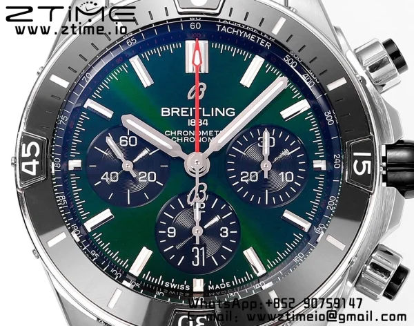 Breitling Chronomat B01 AB0136251L1S1 44mm SS BLS 1:1 Best Edition Green Dial on Stainless Steel Strap A7750 - Super Clone Watch | 1:1 Best Version