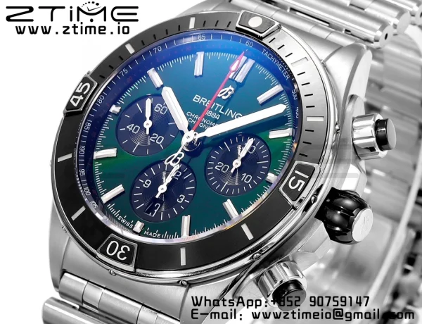 Breitling Chronomat B01 AB0136251L1S1 44mm SS BLS 1:1 Best Edition Green Dial on Stainless Steel Strap A7750 - Super Clone Watch | 1:1 Best Version