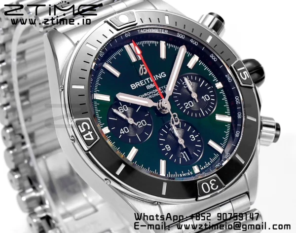Breitling Chronomat B01 AB0136251L1S1 44mm SS BLS 1:1 Best Edition Green Dial on Stainless Steel Strap A7750 - Super Clone Watch | 1:1 Best Version