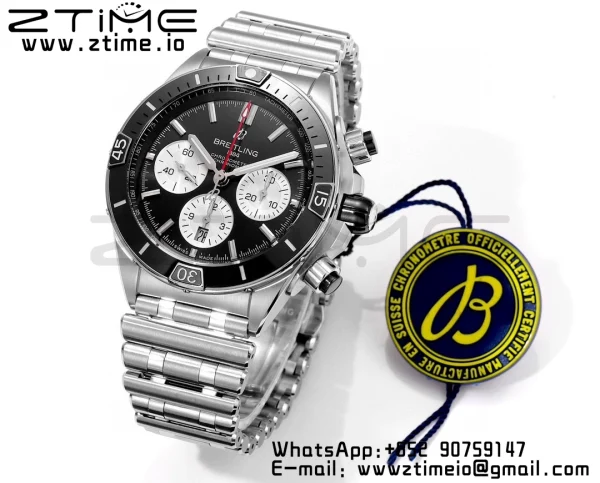 Breitling Chronomat B01 AB0136251B1A1 44mm SS BLS 1:1 Best Edition  Black Dial on Stainless Steel Strap A7750 - Super Clone Watch | 1:1 Best Version