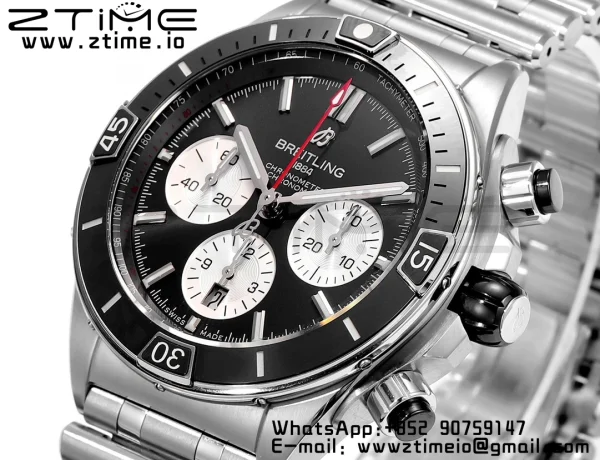 Breitling Chronomat B01 AB0136251B1A1 44mm SS BLS 1:1 Best Edition  Black Dial on Stainless Steel Strap A7750 - Super Clone Watch | 1:1 Best Version