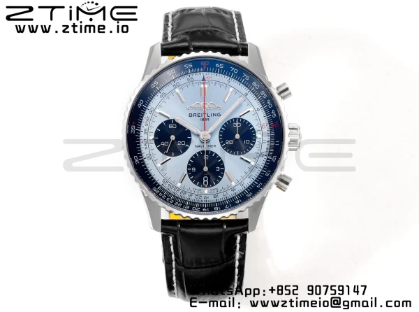 Breitling Navitimer B01 43mm SS BLS 1:1 Best Edition Quadrante blu chiaro su cinturino in pelle nera A7750 - Orologio Super Clone | 1:1 Best Version