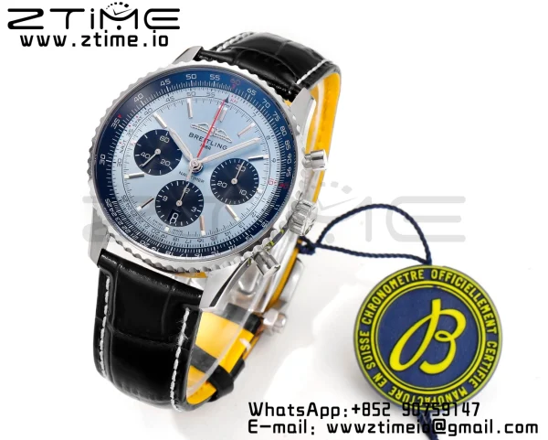 Breitling Navitimer B01 43mm SS BLS 1:1 Best Edition Quadrante blu chiaro su cinturino in pelle nera A7750 - Orologio Super Clone | 1:1 Best Version