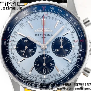 Breitling Navitimer B01 43mm SS BLS 1:1 Best Edition Quadrante blu chiaro su cinturino in pelle nera A7750 - Orologio Super Clone | 1:1 Best Version
