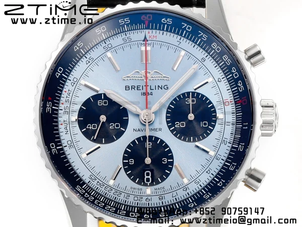 Breitling Navitimer B01 43mm SS BLS 1:1 Best Edition Quadrante blu chiaro su cinturino in pelle nera A7750 - Orologio Super Clone | 1:1 Best Version