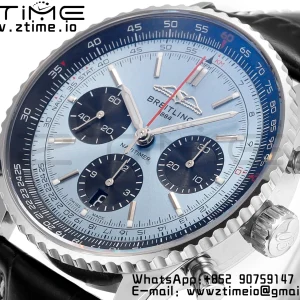 Breitling Navitimer B01 43mm SS BLS 1:1 Best Edition Quadrante blu chiaro su cinturino in pelle nera A7750 - Orologio Super Clone | 1:1 Best Version