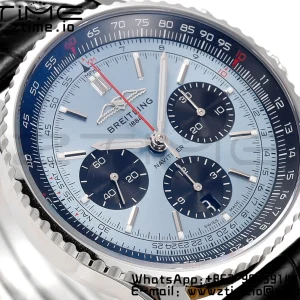 Breitling Navitimer B01 43mm SS BLS 1:1 Best Edition Quadrante blu chiaro su cinturino in pelle nera A7750 - Orologio Super Clone | 1:1 Best Version