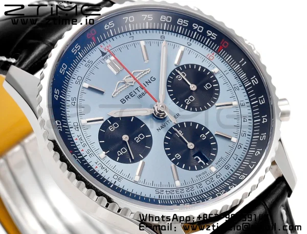 Breitling Navitimer B01 43mm SS BLS 1:1 Best Edition Quadrante blu chiaro su cinturino in pelle nera A7750 - Orologio Super Clone | 1:1 Best Version