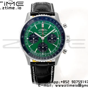 Breitling Navitimer B01 43mm SS BLS 1:1 Best Edition Navy Green Dial on Black Leather Strap A7750 - Super Clone Watch | 1:1 Best Version