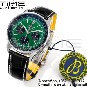 Breitling Navitimer B01 43mm SS BLS 1:1 Best Edition Navy Green Dial on Black Leather Strap A7750 - Super Clone Watch | 1:1 Best Version
