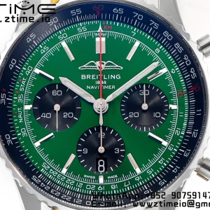 Breitling Navitimer B01 43mm SS BLS 1:1 Best Edition Navy Green Dial on Black Leather Strap A7750 - Super Clone Watch | 1:1 Best Version