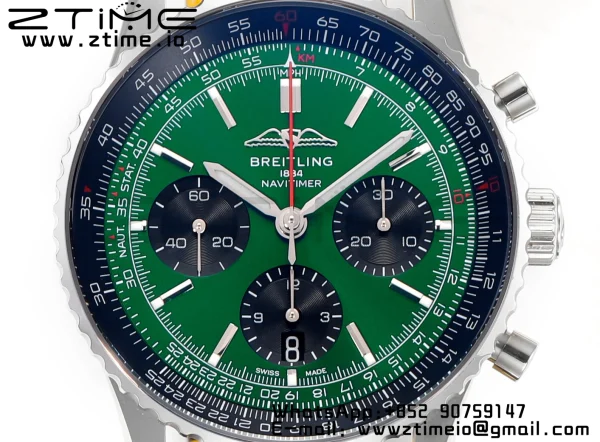 Breitling Navitimer B01 43mm SS BLS 1:1 Best Edition Navy Green Dial on Black Leather Strap A7750 - Super Clone Watch | 1:1 Best Version