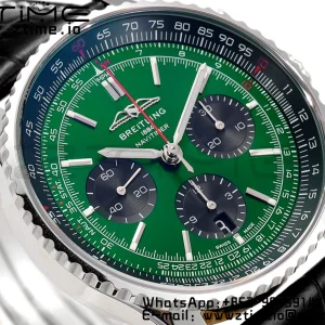 Breitling Navitimer B01 43mm SS BLS 1:1 Best Edition Navy Green Dial on Black Leather Strap A7750 - Super Clone Watch | 1:1 Best Version