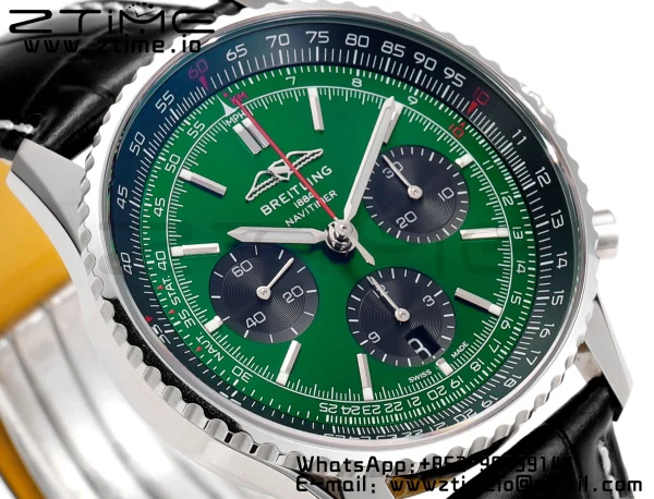 Breitling Navitimer B01 43mm SS BLS 1:1 Best Edition Navy Green Dial on Black Leather Strap A7750 - Super Clone Watch | 1:1 Best Version