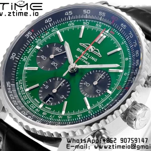 Breitling Navitimer B01 43mm SS BLS 1:1 Best Edition Navy Green Dial on Black Leather Strap A7750 - Super Clone Watch | 1:1 Best Version