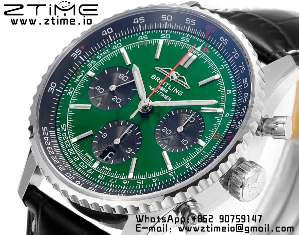 Breitling Navitimer B01 43mm SS BLS 1:1 Best Edition Navy Green Dial on Black Leather Strap A7750 - Super Clone Watch | 1:1 Best Version